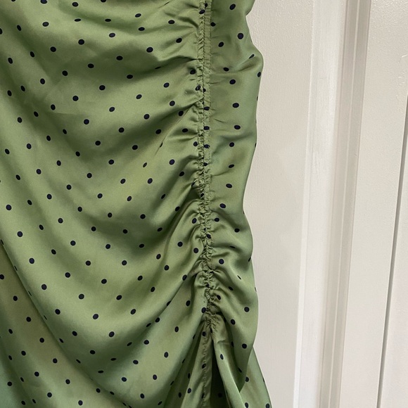 ZARA Satin Green Polka Dot Midi Skirt with Slit Size S - Picture 4 of 7